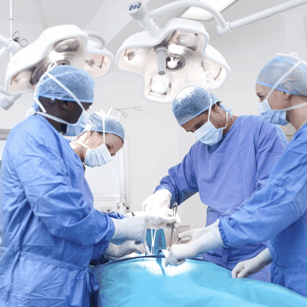 A team of medical workers applying surgery